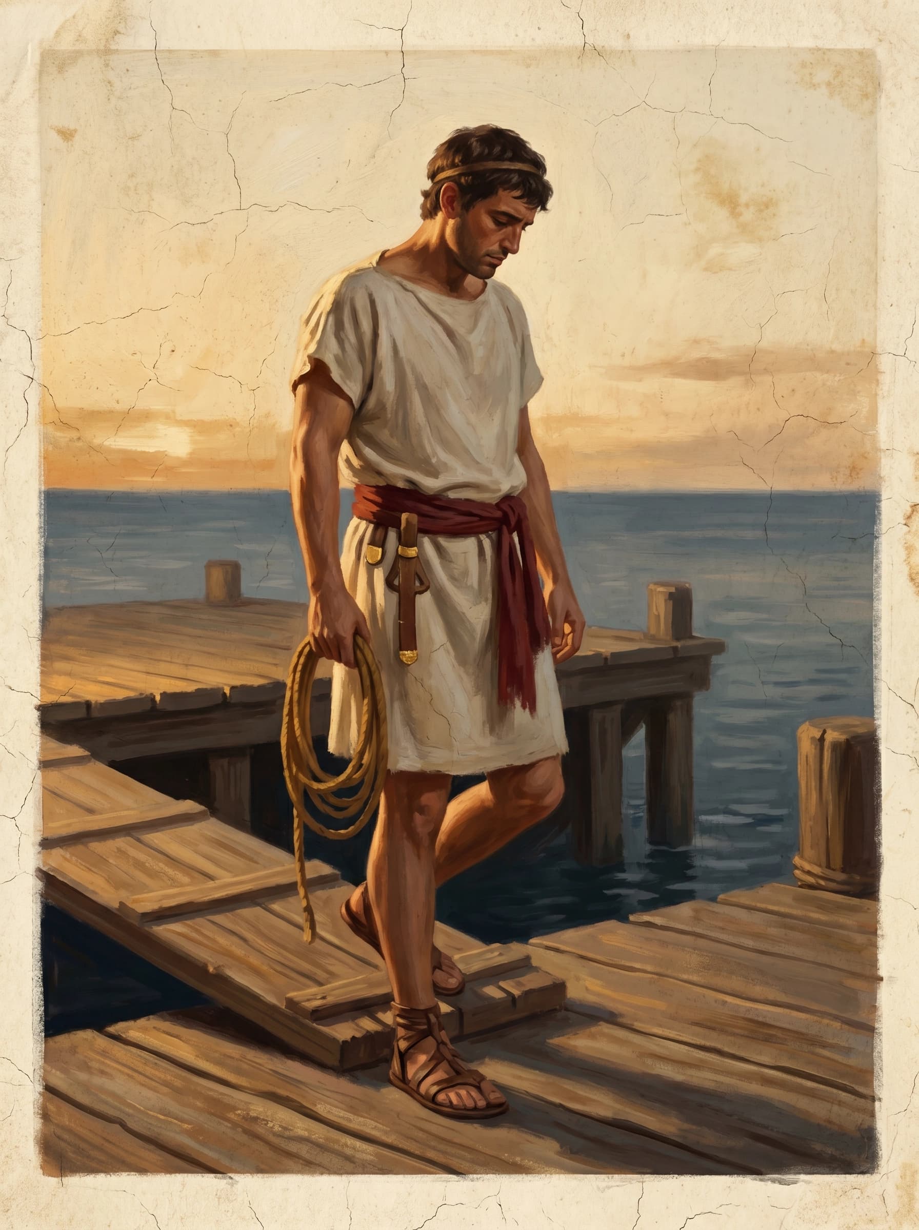 Returning sailor stepping aboard